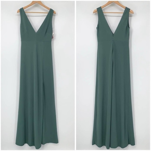 New NWT Birdy Grey “Shamin” Long Crepe Gown Maxi Dress Sea Glass GreenSleeveless - Picture 2 of 12